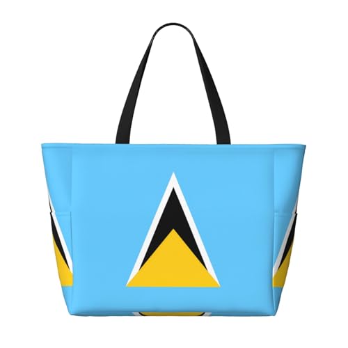 Strand-Reisetasche mit Flagge von St. Lucia, faltbar, geräumig, große Kapazität, Strandtasche, Tragetasche mit Reißverschluss, Schwarz, Einheitsgröße, Schwarz, One Size von Trukd