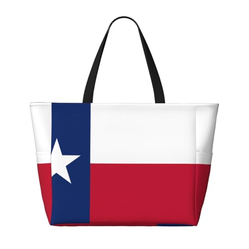 Strand-Reisetasche mit Flagge von Texas, faltbar, geräumig, große Kapazität, Strandtasche, Tragetasche mit Reißverschluss, Schwarz, Einheitsgröße von Trukd
