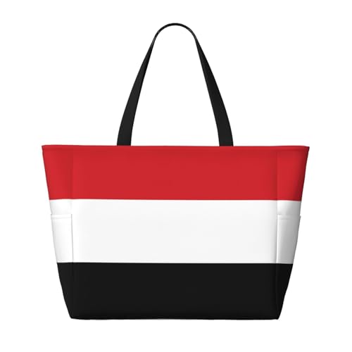 Strand-Reisetasche mit Jemeni-Flagge, faltbar, geräumig, große Kapazität, Strandtasche mit Reißverschluss, Schwarz, Einheitsgröße von Trukd