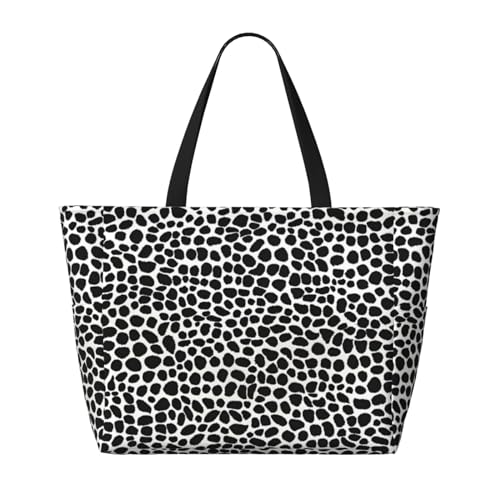 Strand-Reisetasche mit Leopardenmuster, faltbar, geräumig, große Kapazität, Strandtasche, Tragetasche mit Reißverschluss, Schwarz, Einheitsgröße, Schwarz, One Size von Trukd