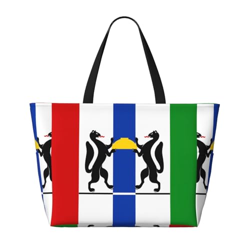 Strand-Reisetasche mit Nowosibirsk-Flagge, faltbar, geräumig, große Kapazität, Strandtasche, Tragetasche mit Reißverschluss, Schwarz, Einheitsgröße von Trukd