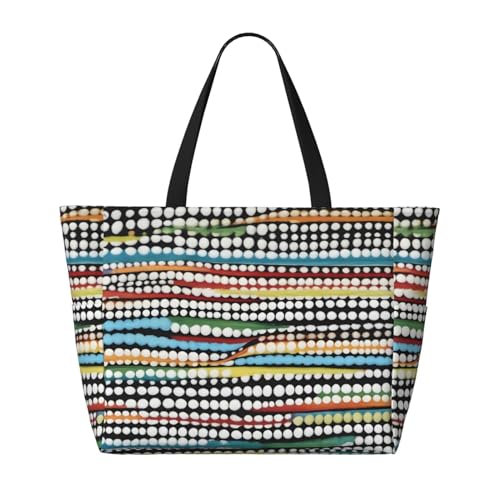 Strand-Reisetasche mit Regenbogen-Punkten, faltbar, geräumig, große Kapazität, Strandtasche, Tragetasche mit Reißverschluss, Schwarz und Weiß, Schwarz, Einheitsgröße von Trukd