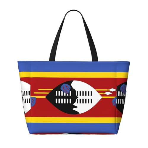 Strand-Reisetasche mit Swasiland-Flagge, faltbar, geräumig, große Kapazität, Strandtasche mit Reißverschluss, Schwarz, Einheitsgröße von Trukd