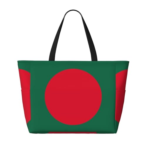 Strand-Reisetasche mit großer Kapazität, Motiv: Flagge von Bangladesch – faltbare Strandtasche mit Reißverschluss, Schwarz, Einheitsgröße von Trukd