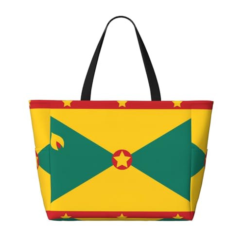 Strand-Reisetasche mit großer Kapazität, Motiv: Flagge von Grenada, faltbare Strandtasche mit Reißverschluss, Schwarz, Einheitsgröße von Trukd