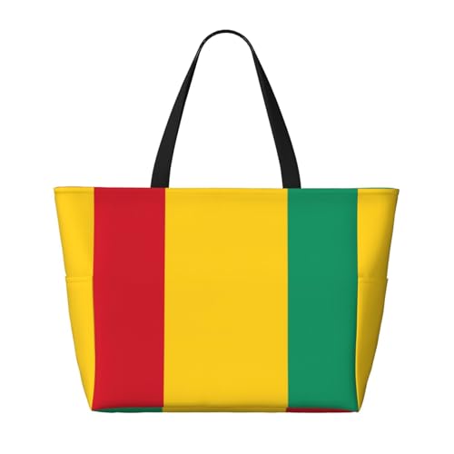 Strand-Reisetasche mit großer Kapazität, Motiv: Flagge von Guinea, faltbare Strandtasche mit Reißverschluss, Schwarz, Einheitsgröße von Trukd