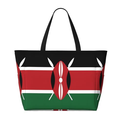 Strand-Reisetasche mit großer Kapazität, Motiv: Flagge von Kenia, faltbare Strandtasche mit Reißverschluss, Schwarz, Einheitsgröße von Trukd