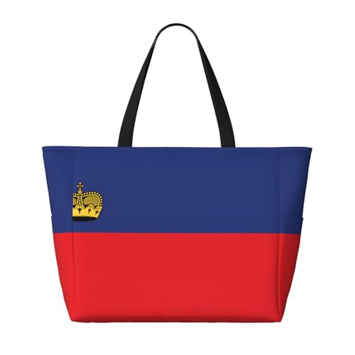 Strand-Reisetasche mit großer Kapazität, Motiv: Flagge von Liechtenstein, faltbare Strandtasche mit Reißverschluss, Schwarz, Einheitsgröße von Trukd