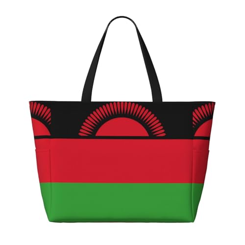 Strand-Reisetasche mit großer Kapazität, Motiv: Flagge von Malawi, faltbare Strandtasche mit Reißverschluss, Schwarz, Einheitsgröße von Trukd