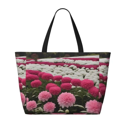 Strand-Reisetasche mit rosa und weißen Blumen, faltbar, geräumig, große Kapazität, Strandtasche mit Reißverschluss, Schwarz, Einheitsgröße von Trukd