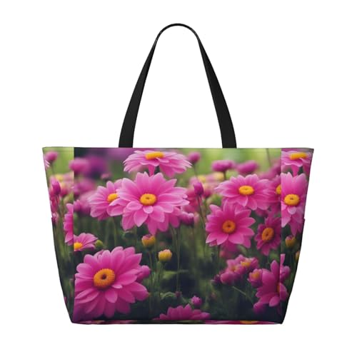 Strand-Reisetasche mit schönen Blumen – faltbar, geräumig, große Kapazität, Strandtasche mit Reißverschluss, Schwarz, Einheitsgröße von Trukd