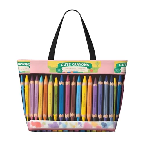 Süße Crayons Box Strand-Reisetasche, faltbar, geräumig, große Kapazität, Strandtasche, Tragetasche mit Reißverschluss, Schwarz, Einheitsgröße, Schwarz, One Size von Trukd