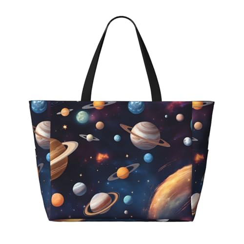 Universe Galaxy Weltraum-Strand-Reisetasche, faltbar, geräumig, große Kapazität, Strandtasche, Tragetasche mit Reißverschluss, Schwarz, Einheitsgröße von Trukd