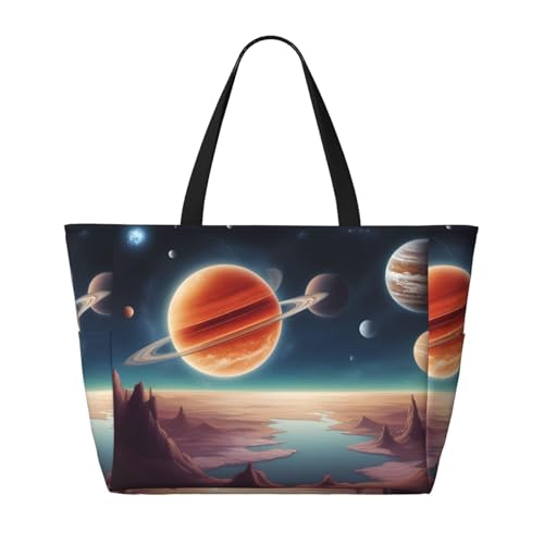 Universe Planet Strand-Reisetasche, faltbar, geräumig, große Kapazität, Strandtasche, Tragetasche mit Reißverschluss, Schwarz, Einheitsgröße von Trukd