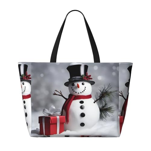 Weihnachtliche Schneemann-Strand-Reisetasche, faltbar, geräumig, große Kapazität, Strandtasche mit Reißverschluss, Schwarz, Einheitsgröße von Trukd