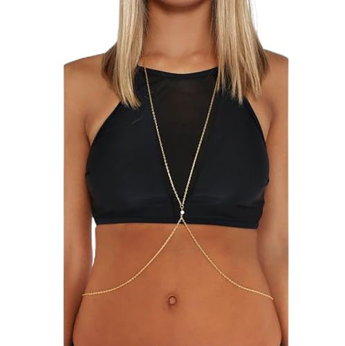 TseenYi Boho Körperkette Gold Brust Körper Halskette Minimalistischer BH Taillenkette Sexy Strand Bikini Kette Nachtclub BH Körperkette Sommer Strand Körperschmuck für Frauen und Mädchen Geschenke von TseenYi