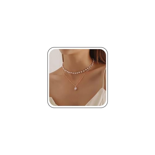 TseenYi Boho Perlenkette Choker Halskette Layering Perlenstrang Halskette Runde Perle Anhänger Clavcile Halskette Winzige Perle Perle Halskette Kugelkette Schmuck Für Frauen Und Mädchen (Gold) von TseenYi