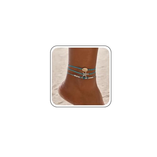 TseenYi Boho Seestern Beadeds Fußkettchen Armband Geschichtet Truquoise Beadeds Fußkettchen Blau Seestern Fußkettchen Kleine Perlen Truquoise Fußkettchen Seestern Fußkette Schmuck Für Frauen von TseenYi