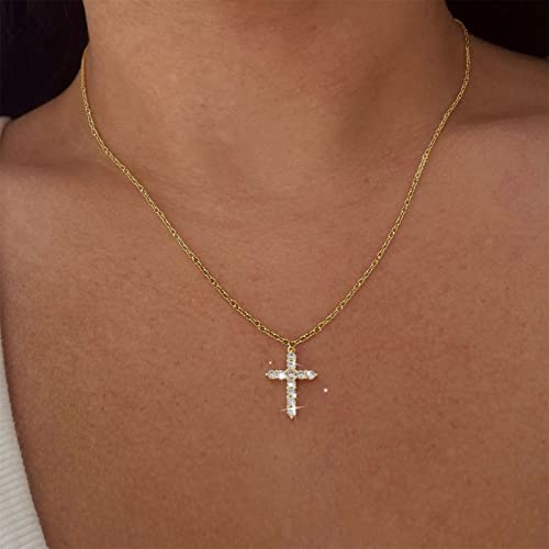 TseenYi Cz Kreuz Anhänger Halskette Gold Kristall Kreuz Kreuz Halskette Boho Kreuz Choker Halskette Funkelnde Strass Kreuz Halskette Kette Schmuck Für Frauen Und Mädchen Geschenke von TseenYi