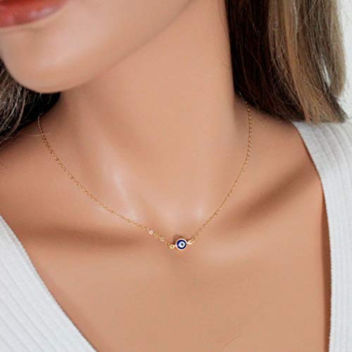 TseenYi Runde blaue Halskette mit bösem Blick-Anhänger, modisch, schlicht, Choker-Halskette, verstellbare Schlüsselbeinkette, Schmuck für Damen und Mädchen, Metall von TseenYi