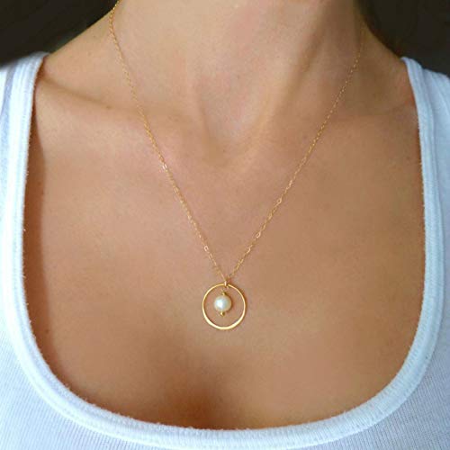 TseenYi Kreise Perlenkette Kette winzige Perle Anhänger Halskette Karma Ewigkeit Kette Halsketten Schmuck für Frauen und Mädchen (Gold) von TseenYi