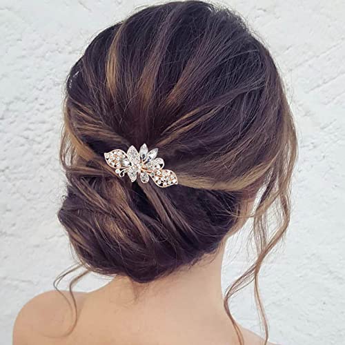 TseenYi Kristall Blume Butterflry Haarspange Gold Strass Edelstein Haarspange Clip Bling Braut Butterflry Französische Haarspange Kristall Hochzeit für Frauen und Mädchen (mit transparentem Kristall) von TseenYi