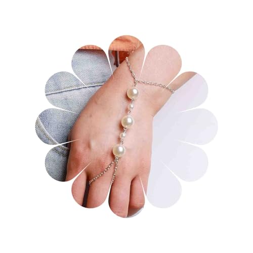 TseenYi Perlen-Sklaven-Armband, Boho-Perlen-Fingerring-Armband, Braut, Hochzeit, Sklaven-Fingerring, Schmuck für Frauen und Mädchen, Event, Party, Valentinstag, Festival, Geschenk (Silber) von TseenYi