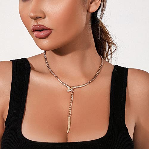 TseenYi Schlange Anhänger Halskette Klobige Kette Y Halskette Gothic Schlange Halskette Punk Schlange Tropfen Halskette Kette Schmuck Für Frauen Und Mädchen (Gold) von TseenYi