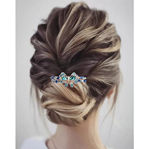 TseenYi Schleife Kristall Haarspange Clip Strass Hochzeit Haarspange Haarspange Bling Braut Kristall Haarspange Dekorative Gold Blume Kristall Haarschmuck für Frauen und Mädchen (blauer Kristall) von TseenYi