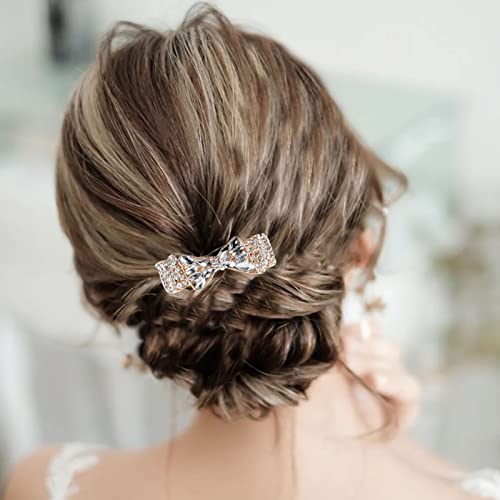 TseenYi Schleife Kristall Haarspange Strass Hochzeit Haarspange Haarspange Glanz Braut Kristall Haarspange Dekorative Kopfbedeckungen Gold Edelstein Frauen und Mädchen (mit transparentem Kristall) von TseenYi