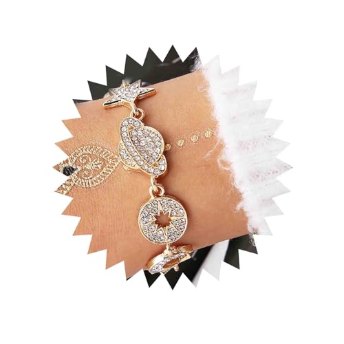 TseenYi Stern Und Mond Kristallarmband Handgelenk Kette Boho Strass Planet Armreif Armband Schmuck Für Frauen Und Mädchen Hochzeit Geschenk Valentinstag Weihnachten (Gold) von TseenYi