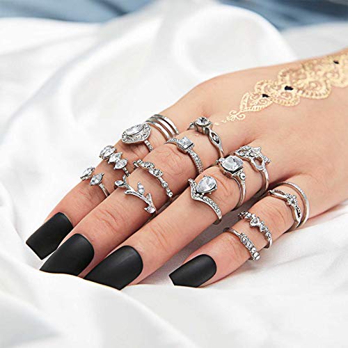 TseenYi Vintage Mondstein-Ringe-Set, Boho, Silber, stapelbarer, Midi, Retro Handschmuck für Damen und Mädchen, Muster 3 von TseenYi