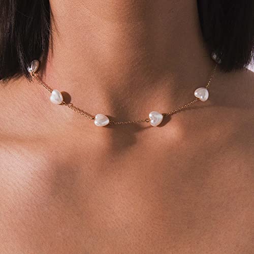 TseenYi Vintage Perlenkette Choker Boho Perlenherz Halskette Gold Perlenstrang Halskette Herz Liebe Choker Halskette Kettenschmuck Für Frauen Und Mädchen Geschenke von TseenYi