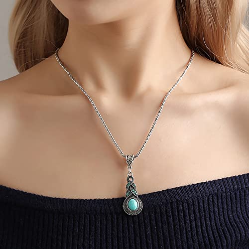 TseenYi Vintage Türkis Anhänger Halskette Kragen Kette Boho Strass Halskette Schmuck Für Frauen Und Mädchen(silber 1 Stück) von TseenYi