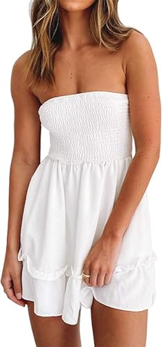 Tube Top Kleid für Frauen Sommer Solide Trägerlose Mini Kleider, Off The Shoudle Rüschen Strandkleid, Weiße trägerlose Minikleider, Mittel Tube Top Kleid für Frauen Sommer Solide Trägerlose Mini Kleider, Off The Shoudle Rüschen Strandkleid, Weiße trägerlose Minikleider, Mittel von Tsher