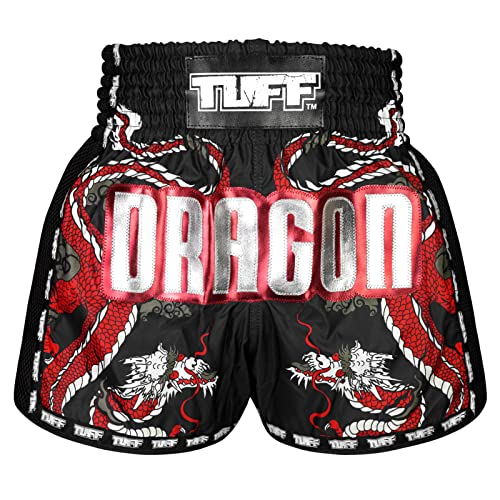 Tuff Sport Retro-Muay-Thai-Shorts, Box-Shorts, klassisch, schmaler Schnitt, MMA, Kickboxen, Workout-Set, Kleidung, Training, Tuf-msc115-blk, XL von Tuff Sport