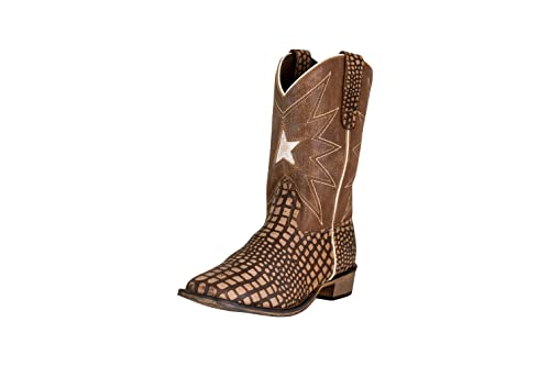 TuffRider Kinder Bryce Star bestickte Alligator-bedruckte Westernstiefel mit quadratischer Zehenpartie, Hellbraun, 15.5 EU von TuffRider