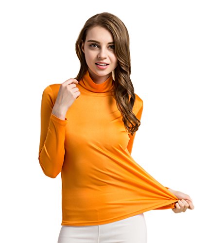 Damen Seide T-Shirt Lange Ärmel Darunter Orange XL von Tulpen
