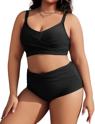 Tuopuda Bikini-Sets für Damen Zweiteiliger Bauchkontrolle Strandbikini Gepolstertes Strandbadeanzug Swimsuit 2 TLG Bikinioberteil mit Badehose, Schwarz, 4XL Tuopuda Bikini-Sets für Damen Zweiteiliger Bauchkontrolle Strandbikini Gepolstertes Strandbadeanzug Swimsuit 2 TLG Bikinioberteil mit Badehose, Schwarz, 4XL von Tuopuda