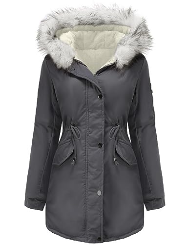 Tuopuda Winterjacke Damen Lang Wintermantel Warm Winter Jacke mit Kapuze Reißverschluss Parka Fleece Gefüttert Mantel Langarm Hooded Jacket Schwarz Kapuzenjacke, Grau-2, XL Tuopuda Winterjacke Damen Lang Wintermantel Warm Winter Jacke mit Kapuze Reißverschluss Parka Fleece Gefüttert Mantel Langarm Hooded Jacket Schwarz Kapuzenjacke, Grau-2, XL von Tuopuda