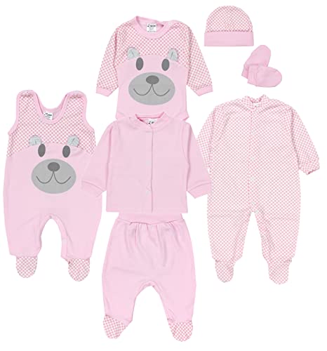 TupTam Baby Bekleidungsset Erstausstattung Mädchen Jungen 7 teilig, Farbe: Bärchen/Rosa, Größe: 62 von TupTam