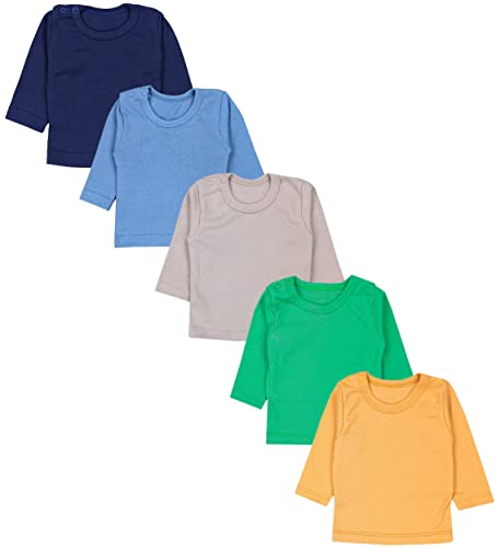 TupTam Baby Jungen Langarmshirt 5er Pack, Farbe: Dunkelblau Blau Senfgelb Beige Grün, Größe: 98 von TupTam