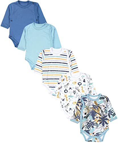 TupTam Baby Langarm Wickelbody Mädchen Body Jungen im 5er Set, Farbe: Koala Safari Streifen Mintgrün Orange Blau, Größe: 56 von TupTam