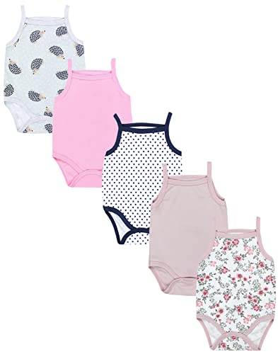 TupTam Baby Mädchen Body Ärmellos Sommer Babybody mit Spaghettiträger 5er Pack, Farbe: Igelchen/Blumen/Rosa/Grau, Größe: 92 von TupTam