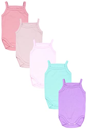 TupTam Baby Mädchen Body Ärmellos Sommer Babybody mit Spaghettiträger 5er Pack, Farbe: Lila Rosa Puderrosa Altrosa Mintgrün, Größe: 104 von TupTam