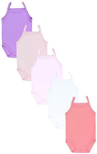 TupTam Baby Mädchen Body Ärmellos Sommer Babybody mit Spaghettiträger 5er Pack, Farbe: Altrosa Puderrosa Rosa Lila Weiß, Größe: 110 von TupTam