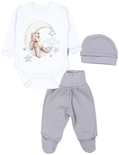 TupTam Baby Mädchen Jungen Bekleidungsset Langarmbody Hose Mütze mit Aufdruck Spruch 3 teilig, Farbe: Bärchen auf dem Mond Weiß Grau, Größe: 50 TupTam Baby Mädchen Jungen Bekleidungsset Langarmbody Hose Mütze mit Aufdruck Spruch 3 teilig, Farbe: Bärchen auf dem Mond Weiß Grau, Größe: 50 von TupTam
