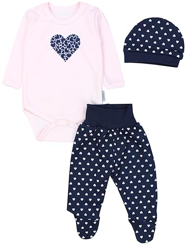 TupTam Baby Mädchen Jungen Bekleidungsset Langarmbody Hose Mütze mit Aufdruck Spruch 3 teilig, Farbe: Herzen Rosa Dunkelgrau, Größe: 68 von TupTam