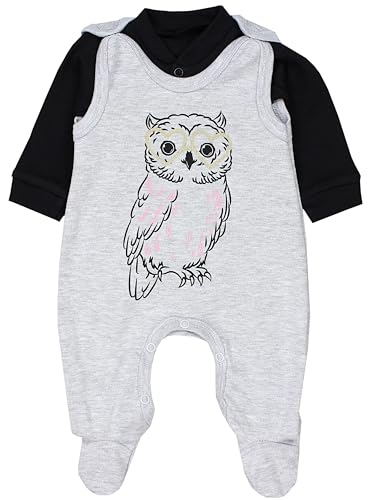 TupTam Baby Mädchen Jungen Strampler mit Langarmshirt Aufdruck Spruch 2 teilig, Farbe: Eule Grau Meliert/Schwarz, Größe: 62 von TupTam