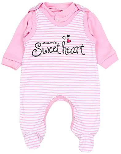 TupTam Baby Mädchen Jungen Strampler mit Langarmshirt Aufdruck Spruch 2 teilig, Farbe: Mummy's Sweetheart Streifen Rosa, Größe: 68 von TupTam